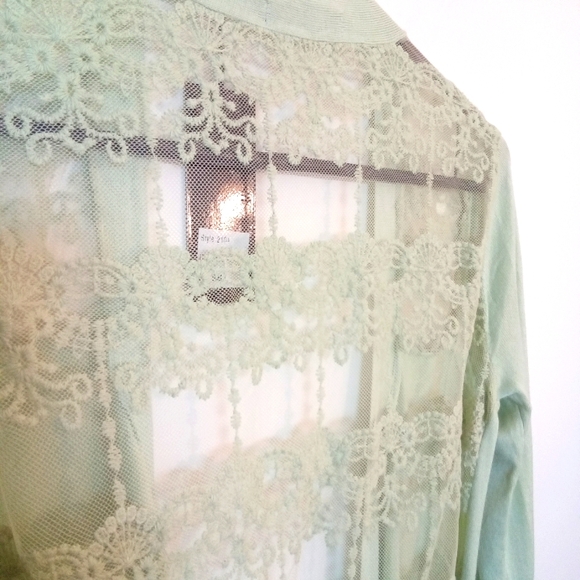 Open Front Cardigan with Lace Back and Shoulder Inserts - Picture 7 of 12